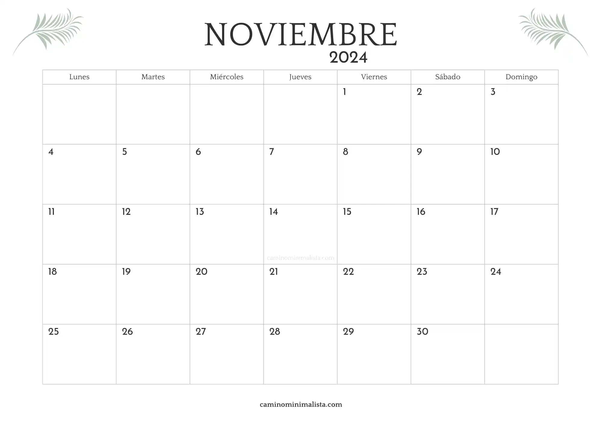 Calendario Noviembre 2024 minimalista