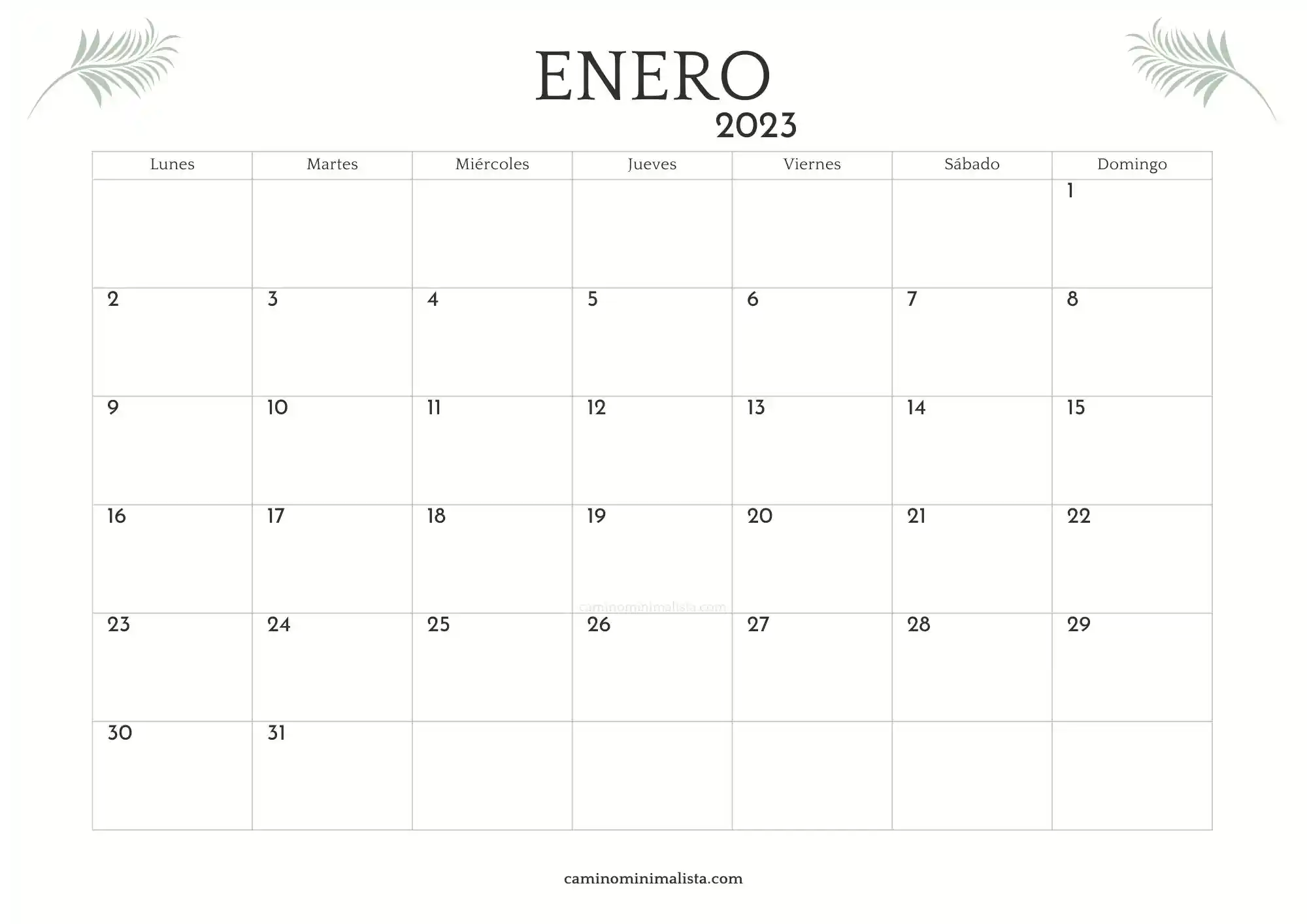 Calendario Enero 2023 minimalista