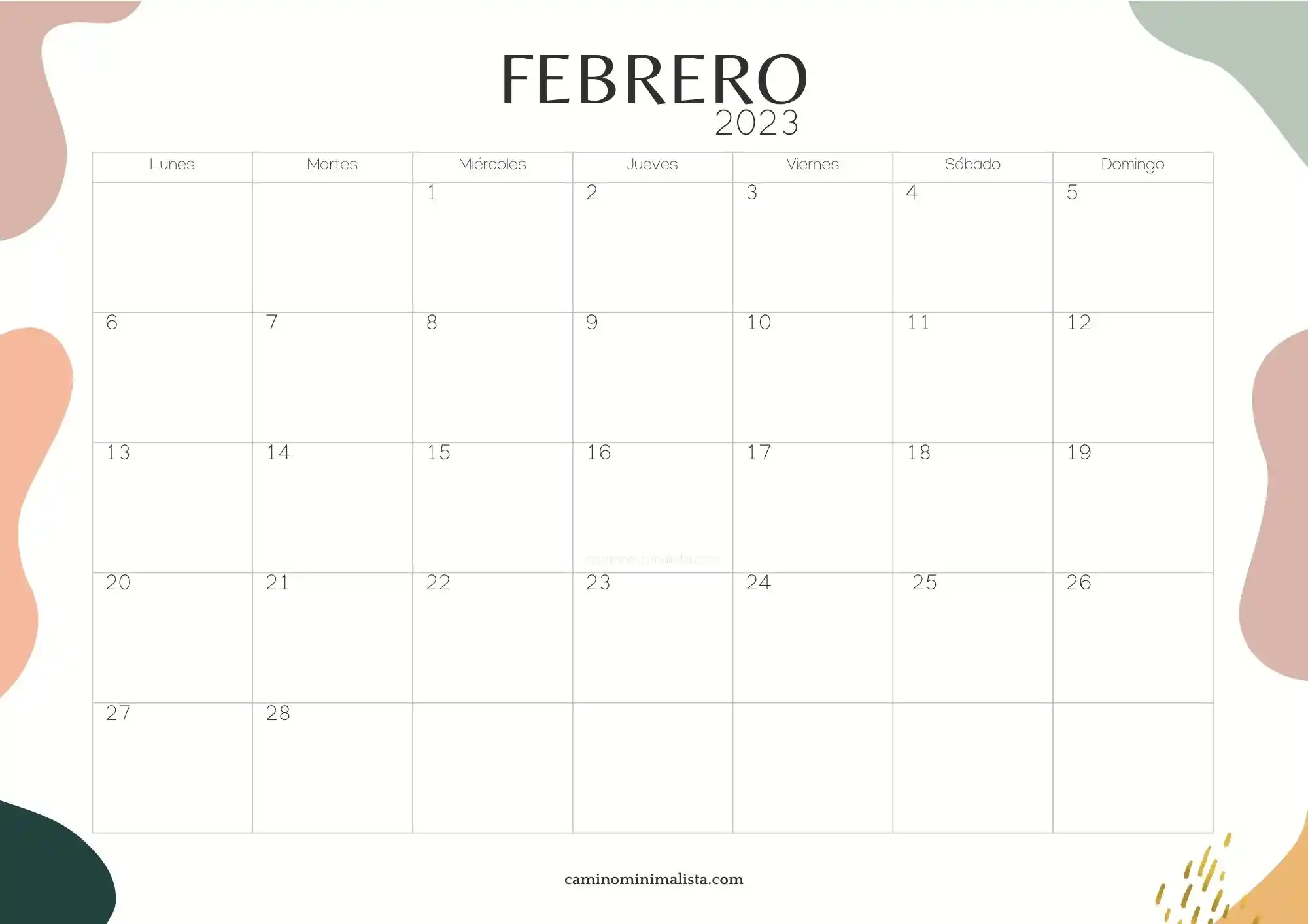 Calendario Febrero 2023 aesthetic