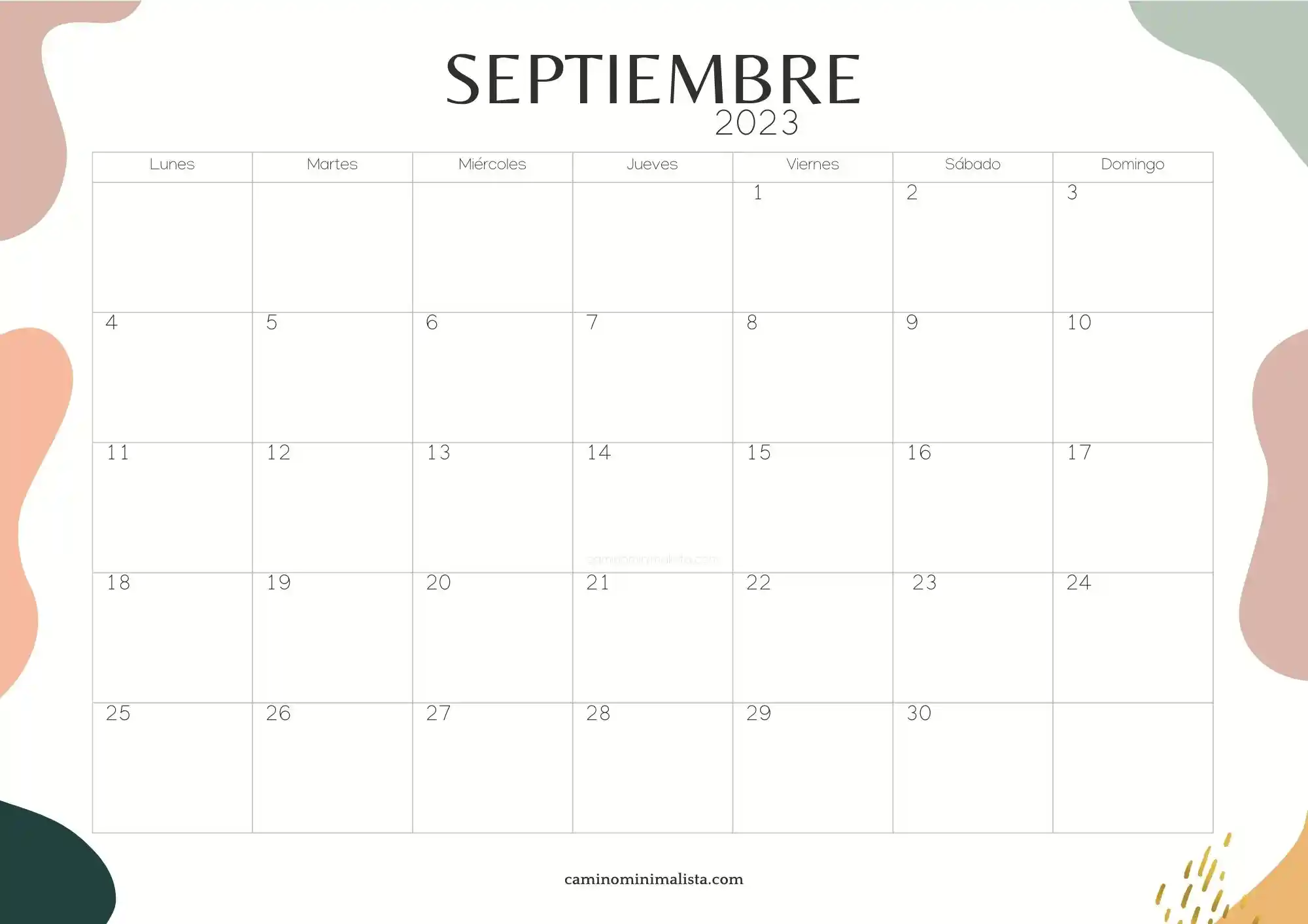 Calendario Septiembre 2023 aesthetic